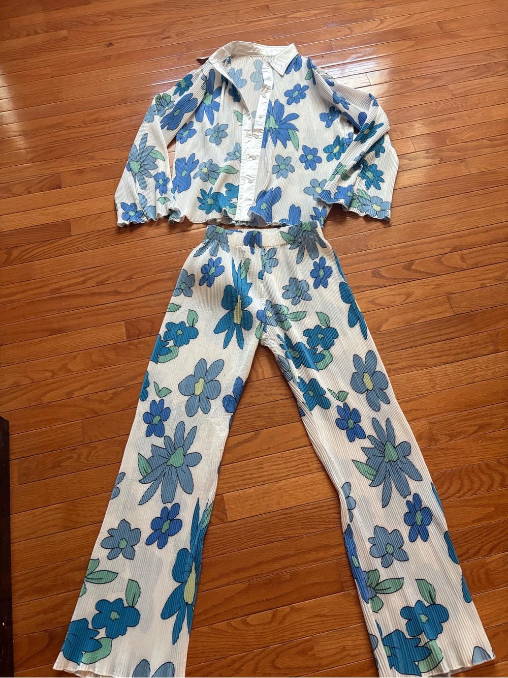 Floral Pajama Set/Beach coverup/Fun Outfit- Blue Floral Print